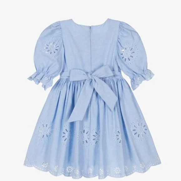 NWT Patachou Girls Blue Embroidered Cotton Dress